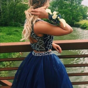 Navy blue with embellishments prom dress! Worn once, dry cleaned, size 4